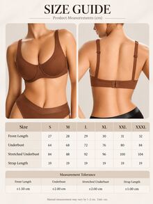 NudeFit 1pc Women's Smooth Seamless Underwire Bra, Soft Comfortable Support, Everyday Basic Lingerie For Work, Casual Wear, Fall & Winter - Brown - View 6