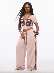 Vadaroq 夏季運動休閒 Logo 圖案寬鬆運動長褲 - 淺粉色 - 查看 7