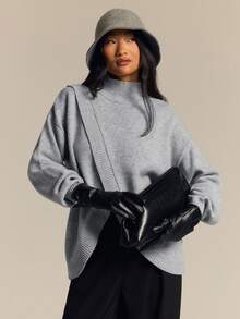 COSMINA Women's Grey Pullover Sweater With Stand Collar And Cross Design, Long Sleeve, Casual Fall/ Outfit Everyday Travel - Grey - View 5