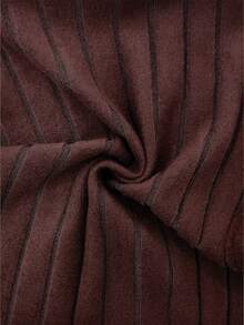 Linhara CURVE Autumn/Winter Plus Size Ribbed Knit Long Dress, Turn-Down Collar, Side Slits, Slimming Long Sleeve Polo Dress - Brown - View 7