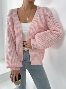 SHEIN LUNE 女款純色落肩長袖寬鬆休閒開襟衫，秋冬女裝 - 粉色 - 查看 1