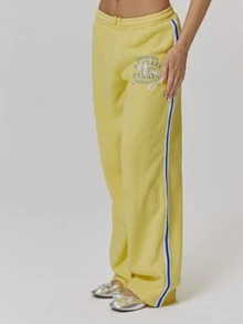 MUSERA Graphic Printed Logo Elasticated Drawstring Waist Jogger Cute Daily Vintage Y2K Back To School Primary - Yellow - View 3