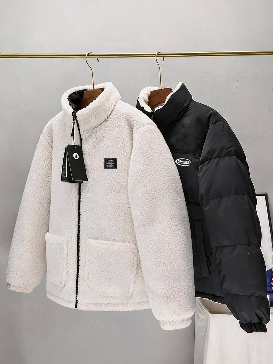SHEIN Teen Boys' Jacket Thermal Lined Hooded Padded Quilted Winter Coat,Back-To-School Winter Autumn