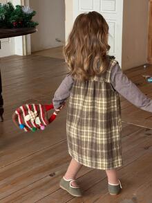 DAZY Infant/Toddler (Girl) Plaid Casual Loose Korean Style Dress - Coffee Brown - View 2