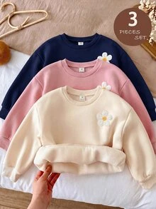SHEIN 女童 3件組 針織素色圓領寬鬆休閒秋冬衛衣套裝 - 彩色 - 查看 9