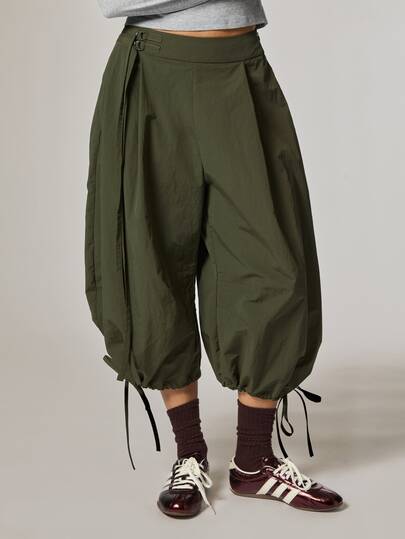 COUREZ Cropped Balloon Trousers With Harness Waistband / Y2K Pants For Women Fall Clothes For Women Autumn Outits Women Winter Pants Fall Style