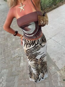 Aloruh 女款度假風斑馬紋網紗美人魚裙 - 彩色 - 查看 3
