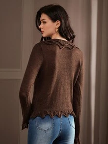 Anewsta Women's Brown Thin Comfortable Versatile Knit Cardigan Top For Vacation And Outings - Coffee Brown - View 2