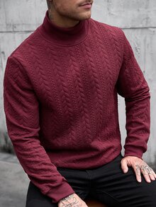 Manfinity CasualCool Men's Textured Stand Collar Long Sleeve Casual Pullover Sweatshirt - Burgundy - View 6