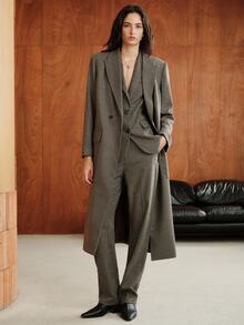 Anewsta Essential Women's Fashion Minimalist Elegant Relaxed Loose Blazer Vest Inner Straight Leg Pants High-End Commuter Professional Suit 3 Pieces Set - Light Grey - View 3