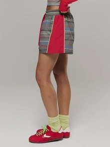 Musera Sport Contrast Colour Panel Side Multistripe Elasticated Waist Mini Coord Shorts Outdoors Workout Gym Terra Peak - Multicolor - View 3