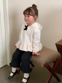 DAZY Infant (Girl) Solid Color Bow Hooded Long Sleeve Sweatshirt Winter - White - View 9