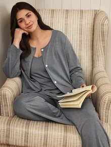 Doze Lane Women's Casual Plus Size 3 Pieces Pajama Set - Grey - View 8