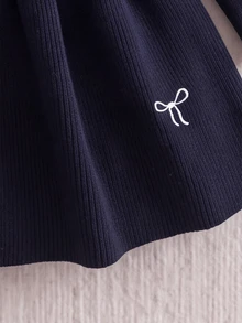 Baby Girl Embroidered Fashion Long Sleeve Sweater Dress For Outings - Navy Blue - View 6