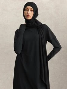 Activina Women's Solid Color Hooded 2 In 1 Sports Dress - Black - View 1