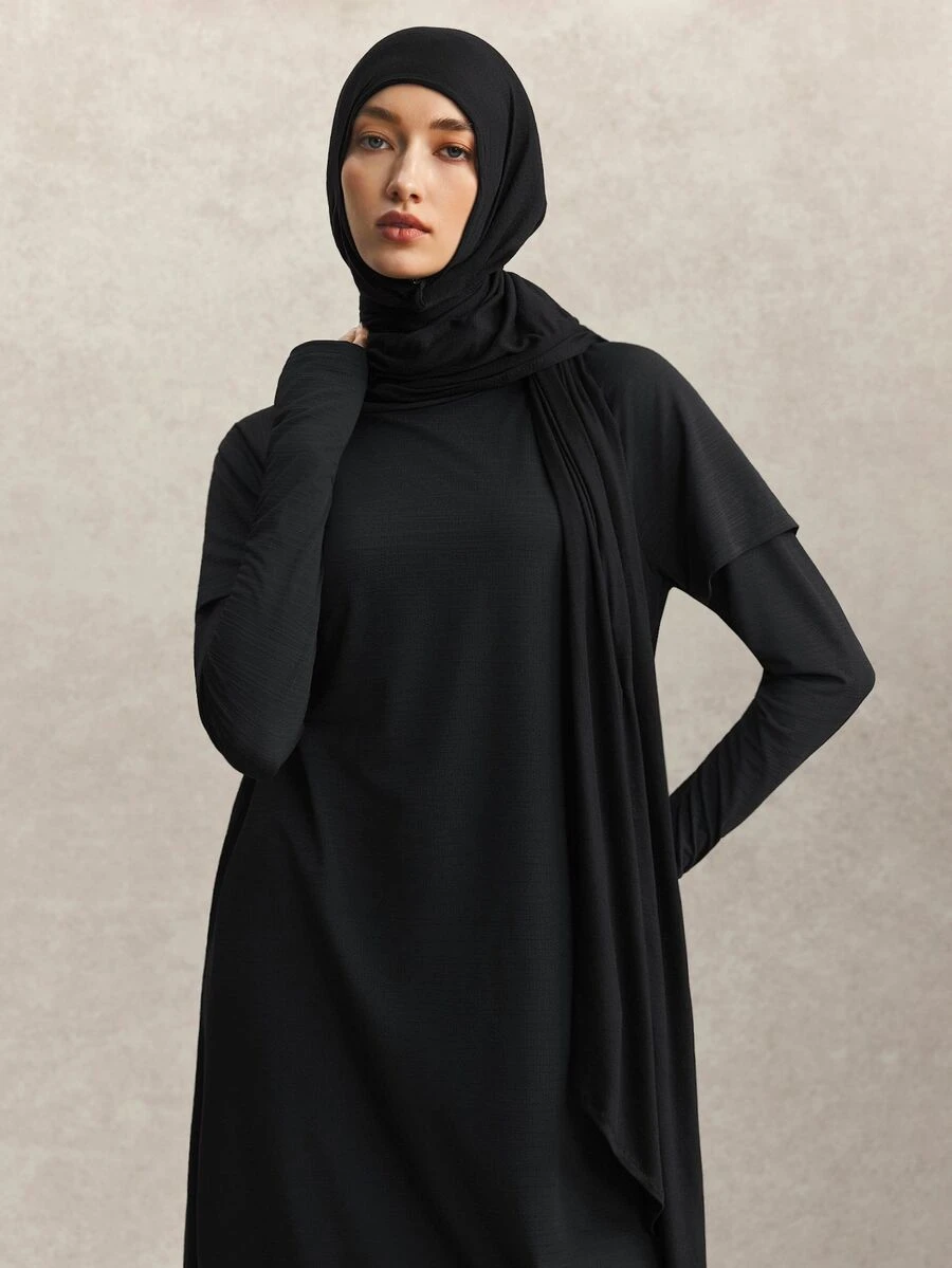 Activina Women's Solid Color Hooded 2 In 1 Sports Dress - Black - View 1