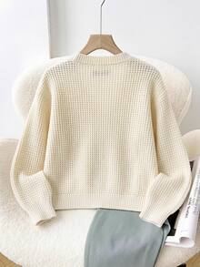 SHEIN Tween女孩優雅刺繡蕾絲花瓣領公主風長袖鈕扣開襟單排扣針織外套，休閒時尚公主風，適合學校、度假、旅行、生日派對，秋冬/四季皆宜 - 白色 - 查看 2