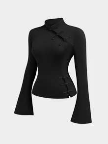 Sweetra Plus Size Women's Solid Color Casual Versatile Daily Long Sleeve T-Shirt - Black - View 3