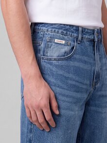 Colvenic Mid-Waist Straight Leg Wide Leg Denim Jeans Men's Retro Blue Long Pants Casual Versatile Style - Blue - View 7