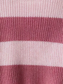 SHEIN 女童針織毛衣，青少年女孩圓領卡其色與咖啡色條紋套頭毛衣，設計感針織毛衣，柔軟針織，簡約內搭層，適合秋冬，休閒長袖上衣，適用於外出、派對、拍照與玩耍 - 彩色 - 查看 6