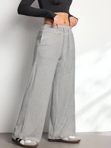 SHEIN Sports Women's Striped Casual Daily Travel Sports Long Pants - White - View 5