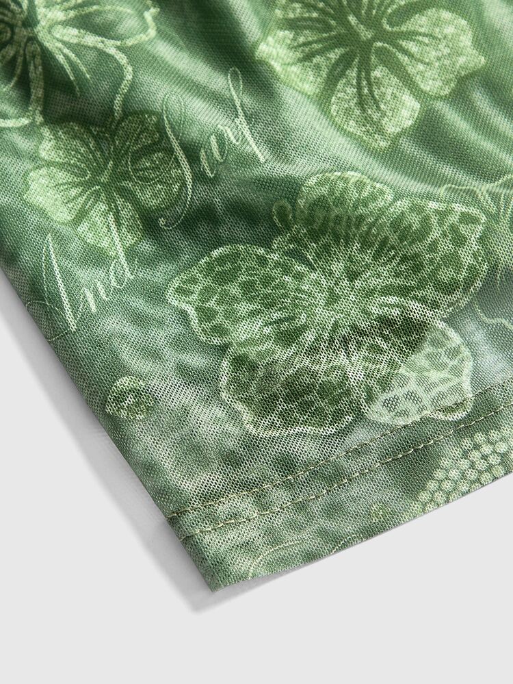 ROMWE Hippie Women's Y2K Hibiscus Print Bandeau Top - Army Green - View 4