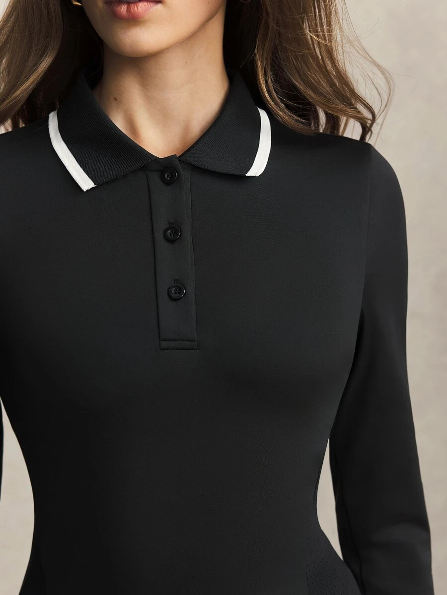 Activina Women's Black Long Sleeve Collared Slim Fit Polo Sports Shirt - Black - View 1