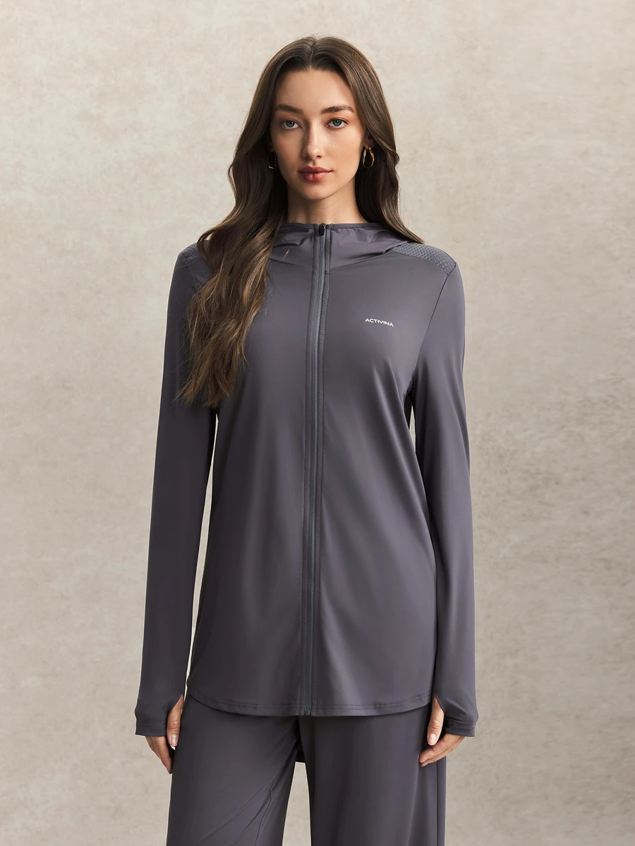 Activina Women's Letter Pattern Casual Daily Long Sleeve Sports Jacket - Grey - View 1