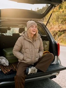WanderVale Winter Khaki Detachable Hood Drawstring Pocket Decor Long Sleeve Padded Coat - Khaki - View 1