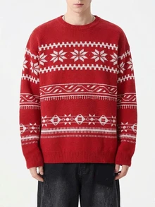Manfinity Hypemode Men's Crew Neck Long Sleeve Striped Casual Versatile Sweater - Red - View 1