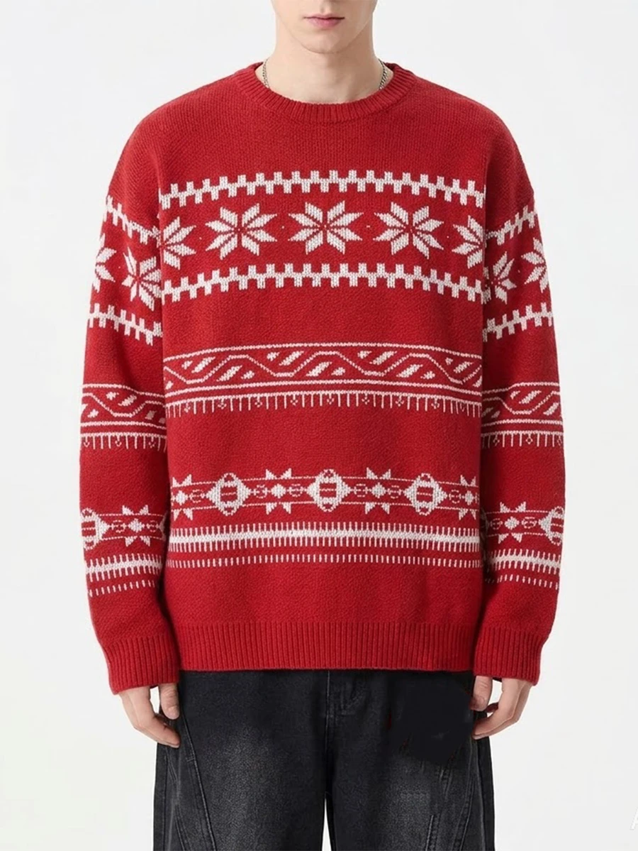 Manfinity Hypemode Men's Crew Neck Long Sleeve Striped Casual Versatile Sweater - Red - View 1