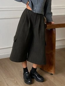 DAZY Women's Casual Loose 7/8 Length Wool Trousers - Dark Grey - View 6