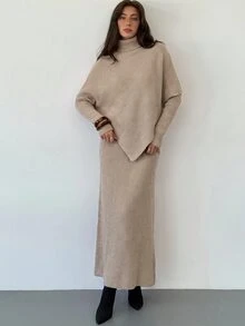 Aloruh 酒紅色針織兩件套 新款秋季 - 杏色 - 查看 6