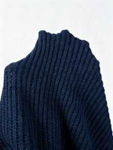 SHEIN Waterfall Collar Drop Shoulder Cardigan - Navy Blue - View 5