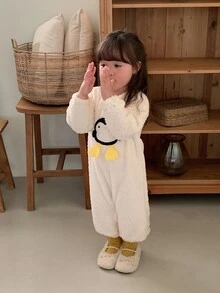DAZY Infant Girl Round Neck Cartoon Long Sleeve Fleece-Like Autumn/Winter Bodysuit - Beige - View 3