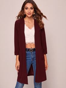 SHEIN LUNE 秋冬款休閒開襟口袋設計大衣 - 酒紅色 - 查看 3