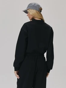 MUSERA Jaket Track Berkerah Tinggi dengan Resleting dan Grafis Kontras, Lucu, Gaya Vintage Y2K untuk Sehari-hari, Cocok untuk Kembali ke Sekolah Dasar - Hitam - View 5
