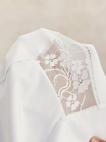 Activina Women's Contrast Lace Button Design Long Sleeve Equestrian Top - White - View 8