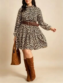 Nubod Fashionable Autumn/Winter French Vintage Elegant Commuter Waist-Cinching Ruffle Hem Ditsy Ditsy Floral Doll Dress Fall - Brown - View 3