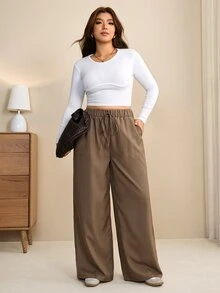 Edennvi Plus Size Women's Autumn Fashion Casual Loose Comfortable Everyday All-Match Versatile Wide Leg Pants - Brown - View 7