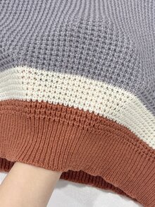 TONEVAULT Áo len nam kiểu Mỹ casual phối màu kẻ sọc, phong cách Old Money retro patchwork, dáng rộng, cổ tròn, tay dài, dệt kim chui đầu, mặc đi làm và thường ngày mùa thu/đông - Nhiều màu - Xem 7