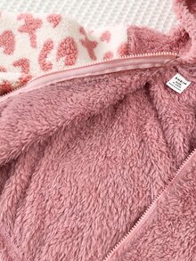 SHEIN Baby Girl Cartoon Embroidery Patchwork Leopard Print Long Sleeve Zipper Front Fleece Hooded Winter Jacket And Pants Set Autumn - Burgundy - View 6