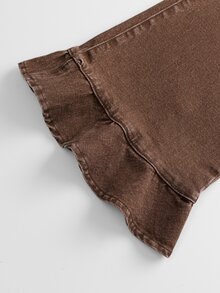 GlowEve CURVE Plus Size Women's Casual Flare Leg Jeans With Pockets And Ruffle Hem - Brown - View 5