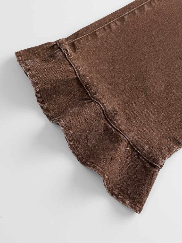 GlowEve CURVE Plus Size Women's Casual Flare Leg Jeans With Pockets And Ruffle Hem - Brown - View 4