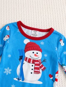 LMoss Kids 男嬰針織可愛卡通雪人圖案圓領T恤與長褲貼身居家服套裝，螢光發光2件組，聖誕睡衣 - 彩色 - 查看 9