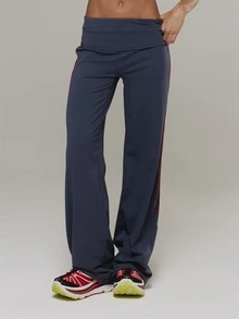 Musera Sport Foldover Waist Contrast Side Stripe Seamless Straight Wide Yoga Style Coord Pant Active Outdoors Workout Gym Terra Peak - Dusty Blue - View 2