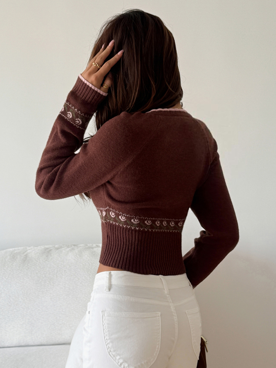 Women's Bow Decor Raglan Long Sleeve Single-Breasted Knit Cardigan