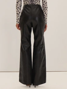 MUSEYN Black PU Overlay Pants Versatile Everyday Date Night Chic New Season Fall - Black - View 4
