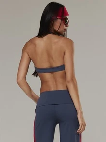 Musera Sport Scoop V Neck Seamless Style Halterneck Coord Sports Bra Active Outdoors Workout Gym Terra Peak - Dusty Blue - View 5