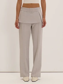 MUSEYN Grey Woven Overlay Belt Detail Trousers Versatile Lounge Everyday Date Night Chic New Season Fall - Grey - View 2
